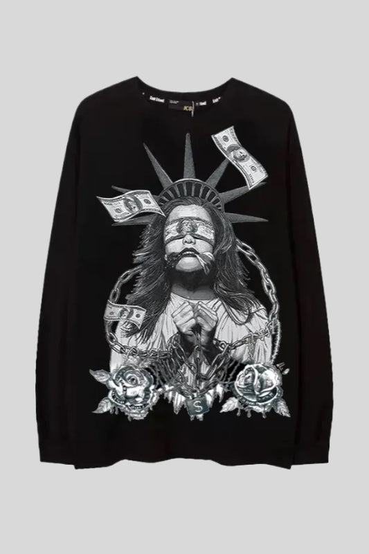 Statue Money Graphic Oversized Crew Neck Sweatshirt Main image