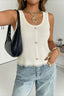 White Waffle Knit Raw Edge Cropped Tank Top