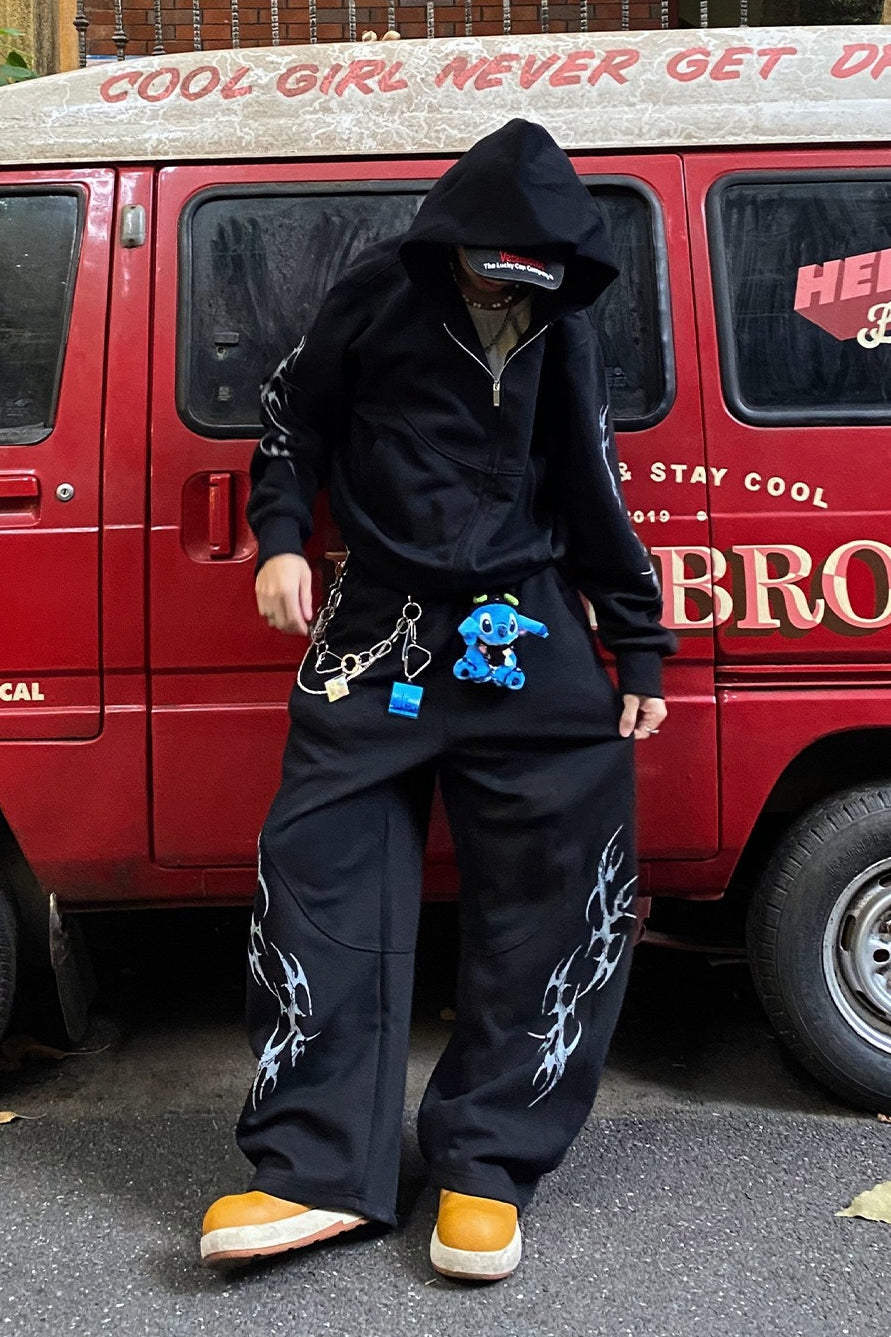 Tribal Graphic Baggy Barrel Leg Sweatpants