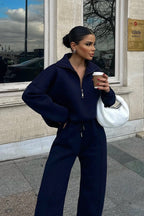 Half Zip Sweatshirt Wide Leg Pants Set