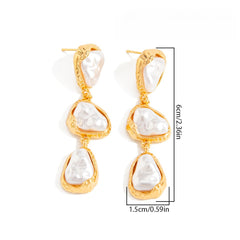 Retro Irregular Faux Pearl Long Metal Geometric Earrings