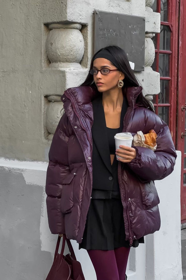 Solid Color Zipped Hooded Puffer Jacket Main image