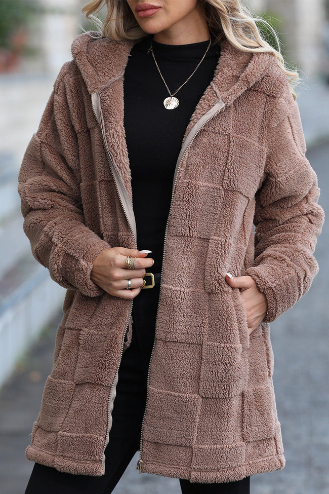 Hooded Long Fleece Cardigan Coat Brown / S coats Main image