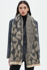 Leopard Print Jacquard Short Fringe Scarf