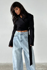 Tie Neck Solid Color Blazer