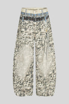 Leopard Double Waist Barrel Leg Jeans