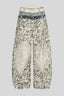 Leopard Double Waist Barrel Leg Jeans