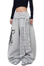 Layered Typography Ribbon Barrel Leg Sweatpants