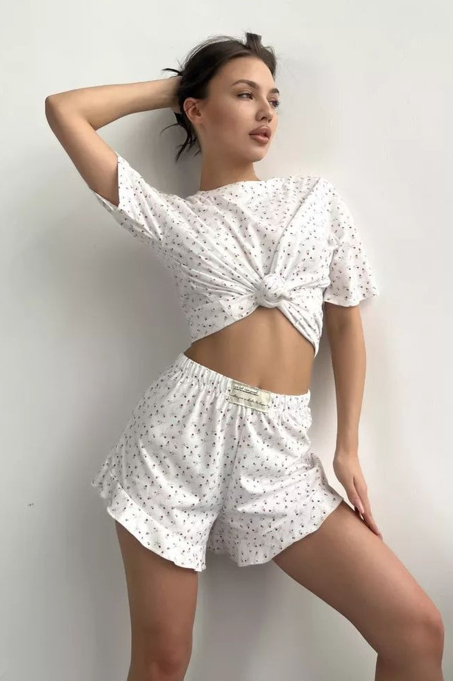 Floral Print Crew Neck Lounge Shorts Set Secondary image