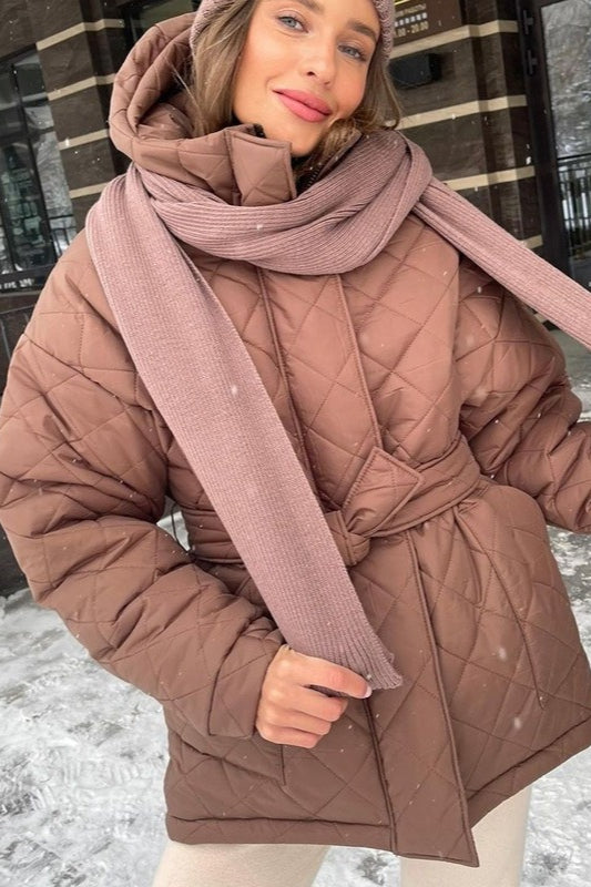 Plus Size Diamond Quilted Puffer Jacket S / Brown Main image