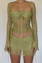 Sequin Knit Cutout Sweater Three Piece Skirt Set