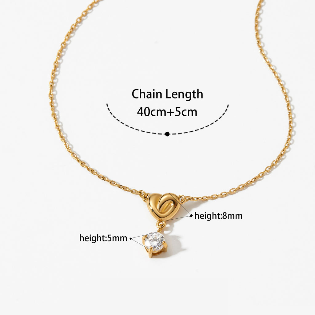 Heart Shape Zirconia Pendant Stainless Steel Necklace