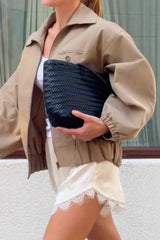 Zip Up Cropped Khaki Jacket