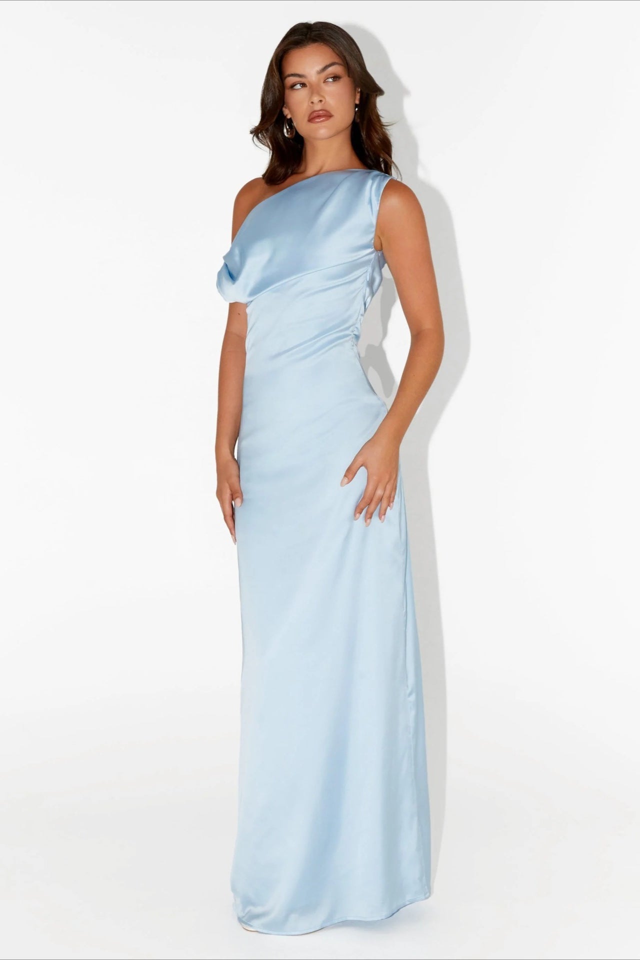 Solid Asymmetric Neckline Formal Dress Secondary image
