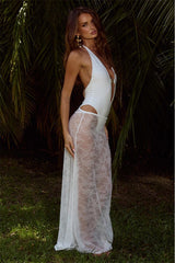 White Backless Mesh Panel Two Piece Swim Set