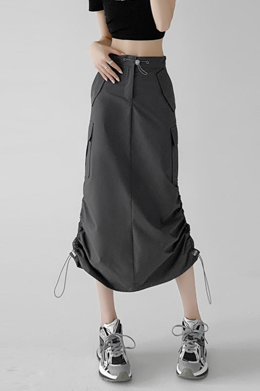 A-Line Gray Vintage Cargo High Slit Skirt Main image