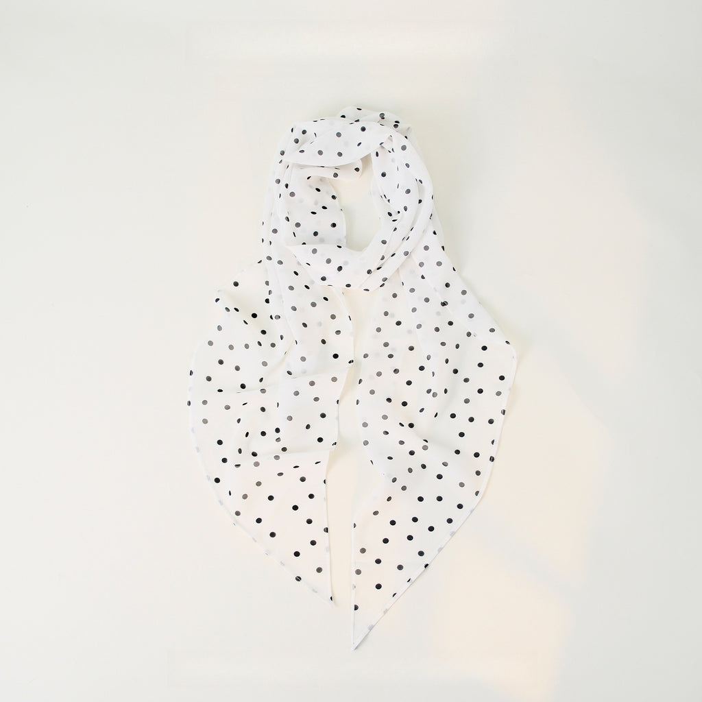 Polka Dot Pearl Chiffon Long Thin Scarf