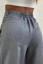 Button High Waist Solid Long Fluid Pants