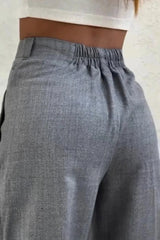 Button High Waist Solid Long Fluid Pants