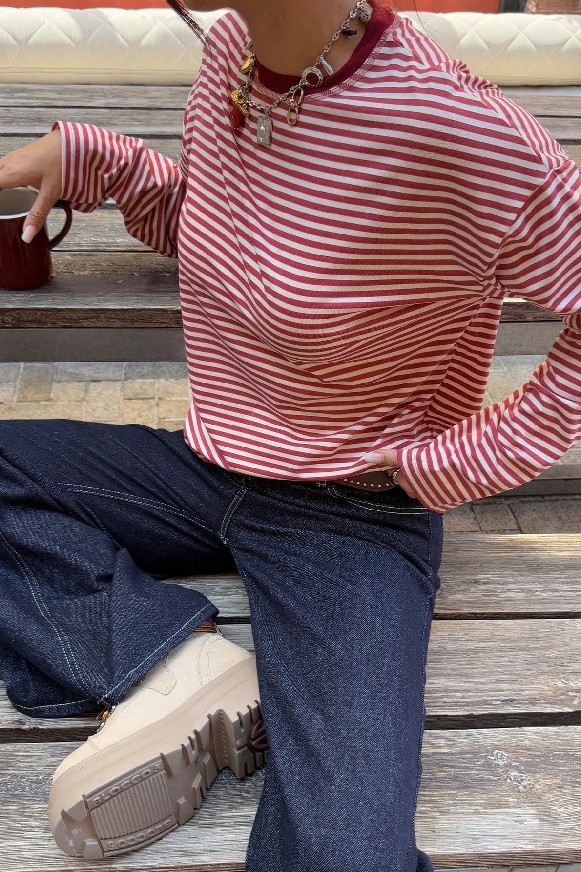 Colorblock Striped Relaxed Fit Long Sleeve Tee