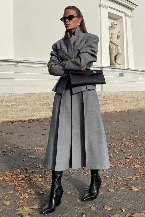 Fitted Cropped Blazer Long A Line Skirt Set Main image