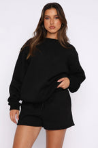 Solid Crew Neck Sweatshirt Shorts Set