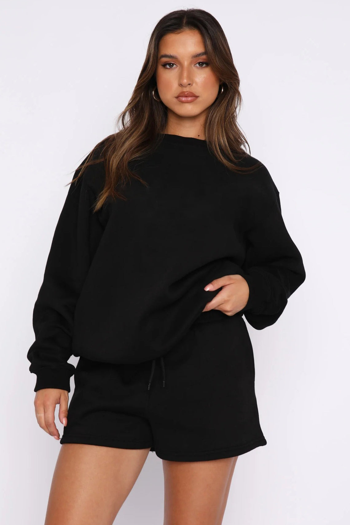 Solid Crew Neck Sweatshirt Shorts Set