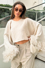 Cropped Fringe Oversized Long Sleeve Sweater