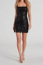Floral Sequin Square Neck Cocktail Dress