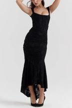Ruched Lace Corset Asymmetric Formal Dress