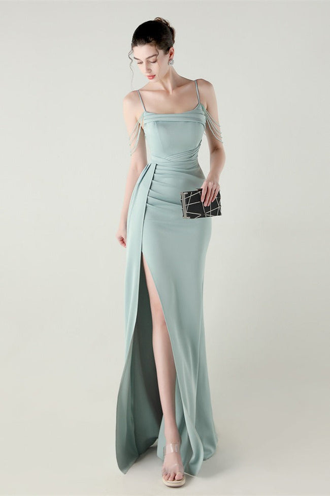 Satin Spaghetti Strap Mermaid Party Dress Light Green / S Main image