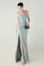 Satin Spaghetti Strap Mermaid Party Dress Light Green / S