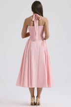 Floral Halter Lace Trim Long Sleeveless Prom Dress