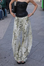 Washed Leopard Print Wide Leg Jeans