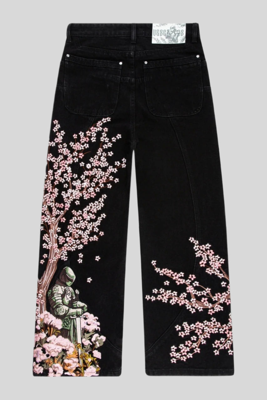 Samurai Blossom Embroidered Wide Leg Jeans