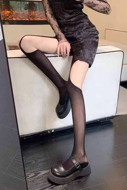 Asymmetric Hollow Out Sheer Tights