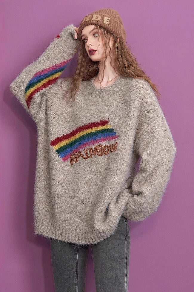 Letter Embroidery Relaxed Crewneck Sweater Main image