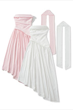 Strapless Corset Scarf Asymmetric Formal Dress