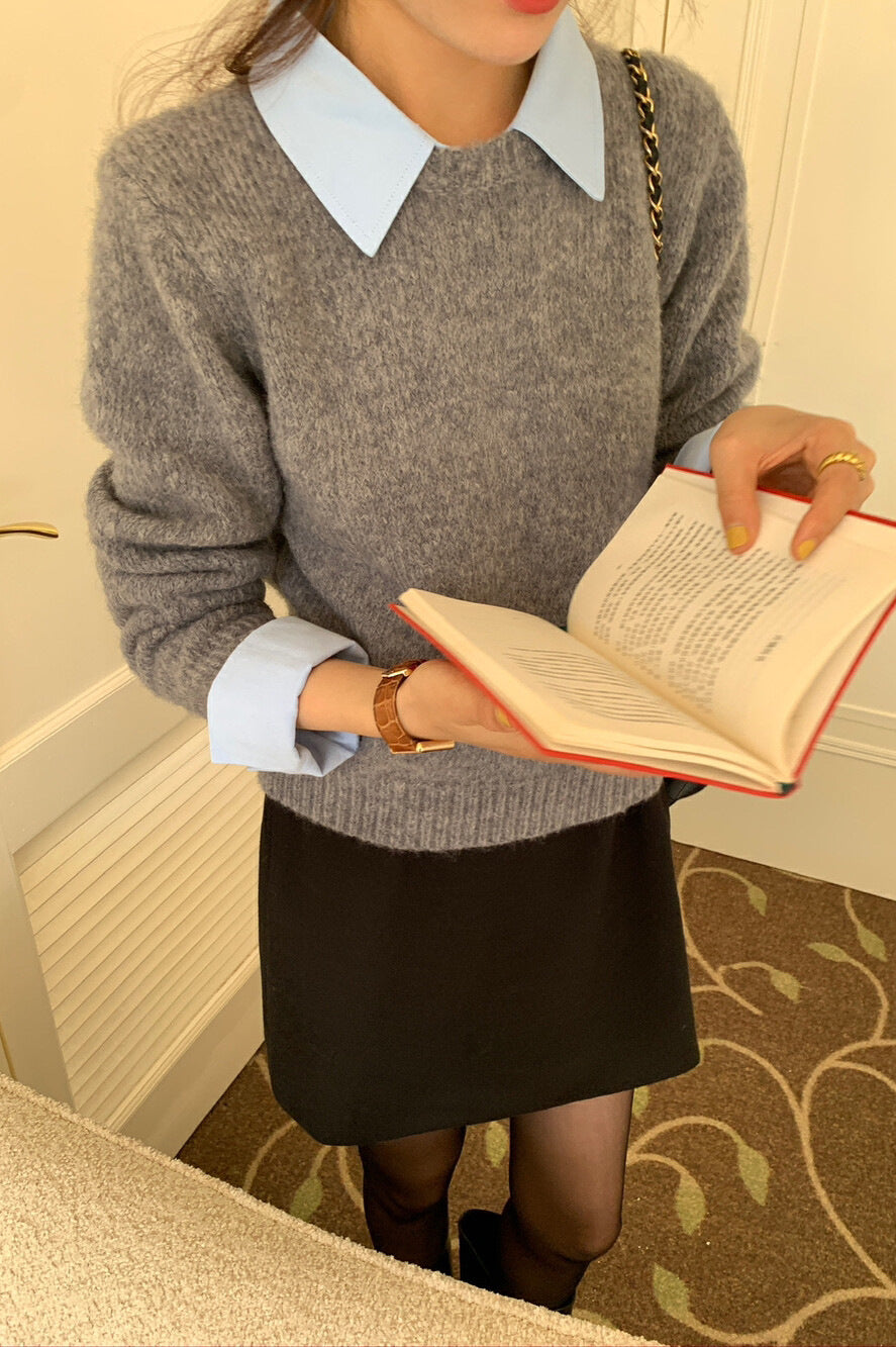 Layered Look Collared Knit Sweater