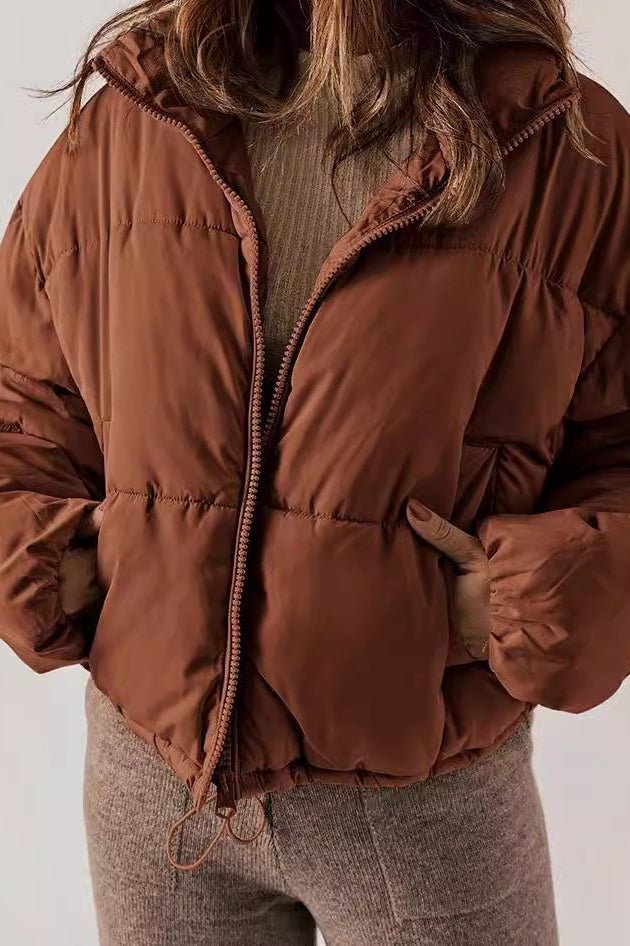 Classic Plain Quilted Puffer Jacket S / Brown