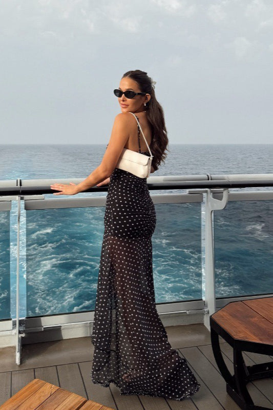 Polka Dot Ruched Lace Mesh Cami Maxi Dress Secondary image
