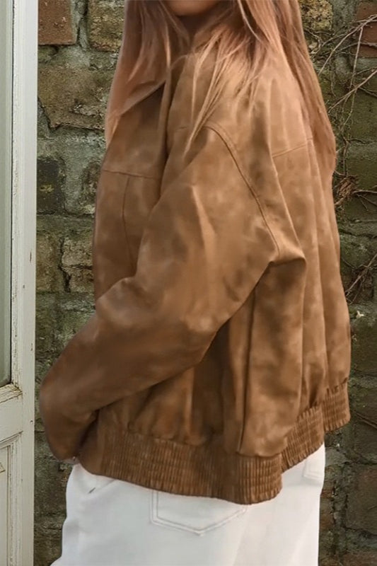 Brown Print Stand Collar Jacket