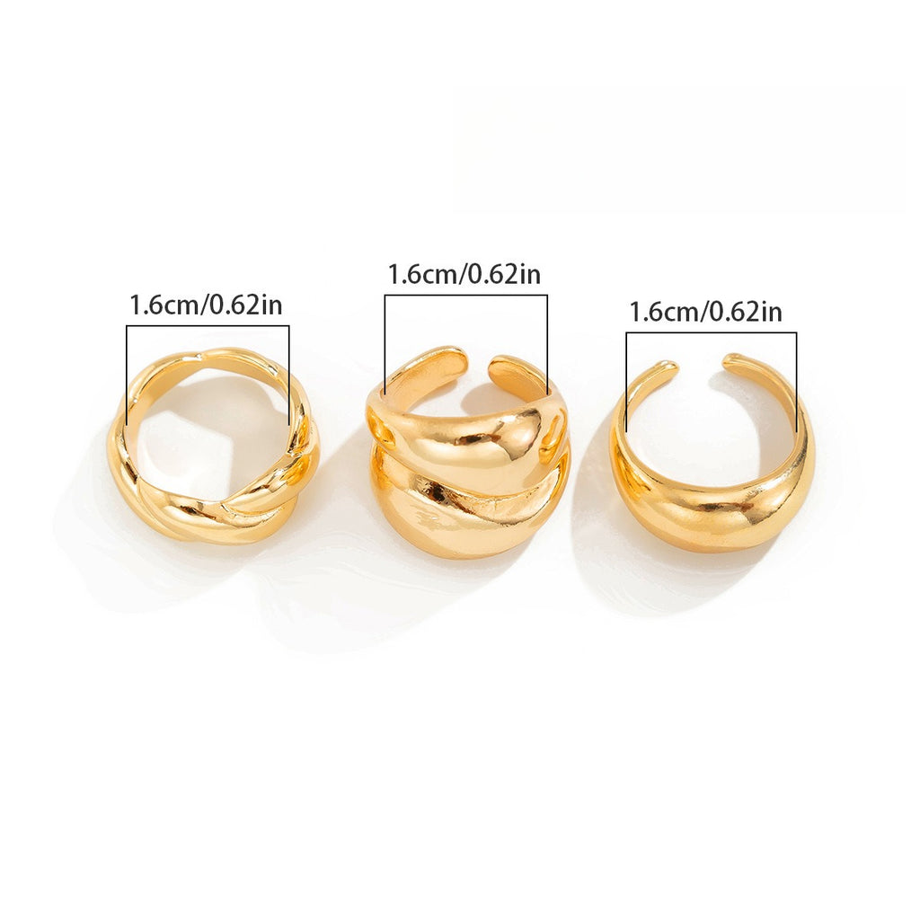 3-Piece Polished Liquid Metal Textured Band Ring Set