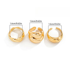 3-Piece Polished Liquid Metal Textured Band Ring Set