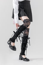 Lace Patchwork Bow Slouchy Leg Warmers