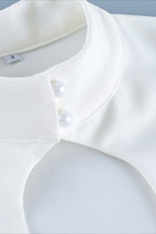 Keyhole Puff Sleeve Asymmetric Peplum Blouse