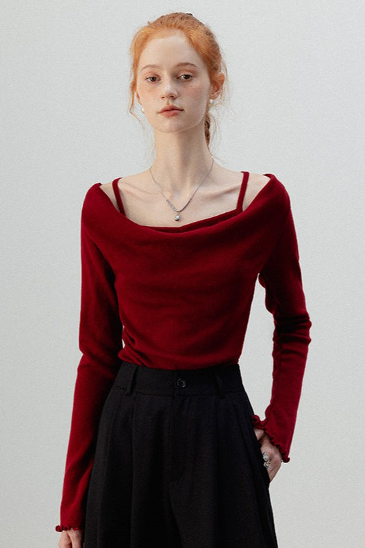 Burgundy Mock Two Piece Knit Top