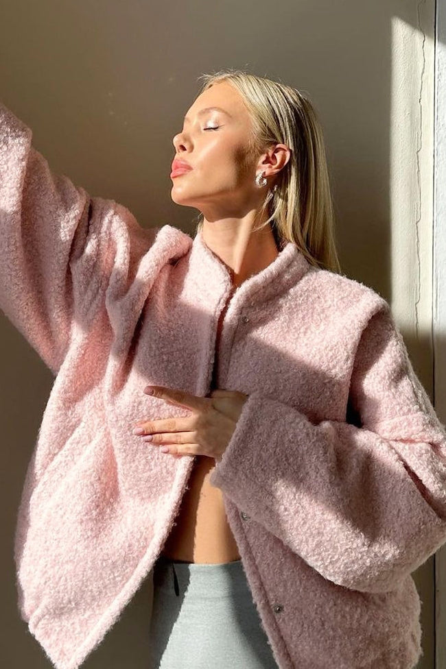 Casual Pink Faux Fur Short Jacket Pink / S Main image