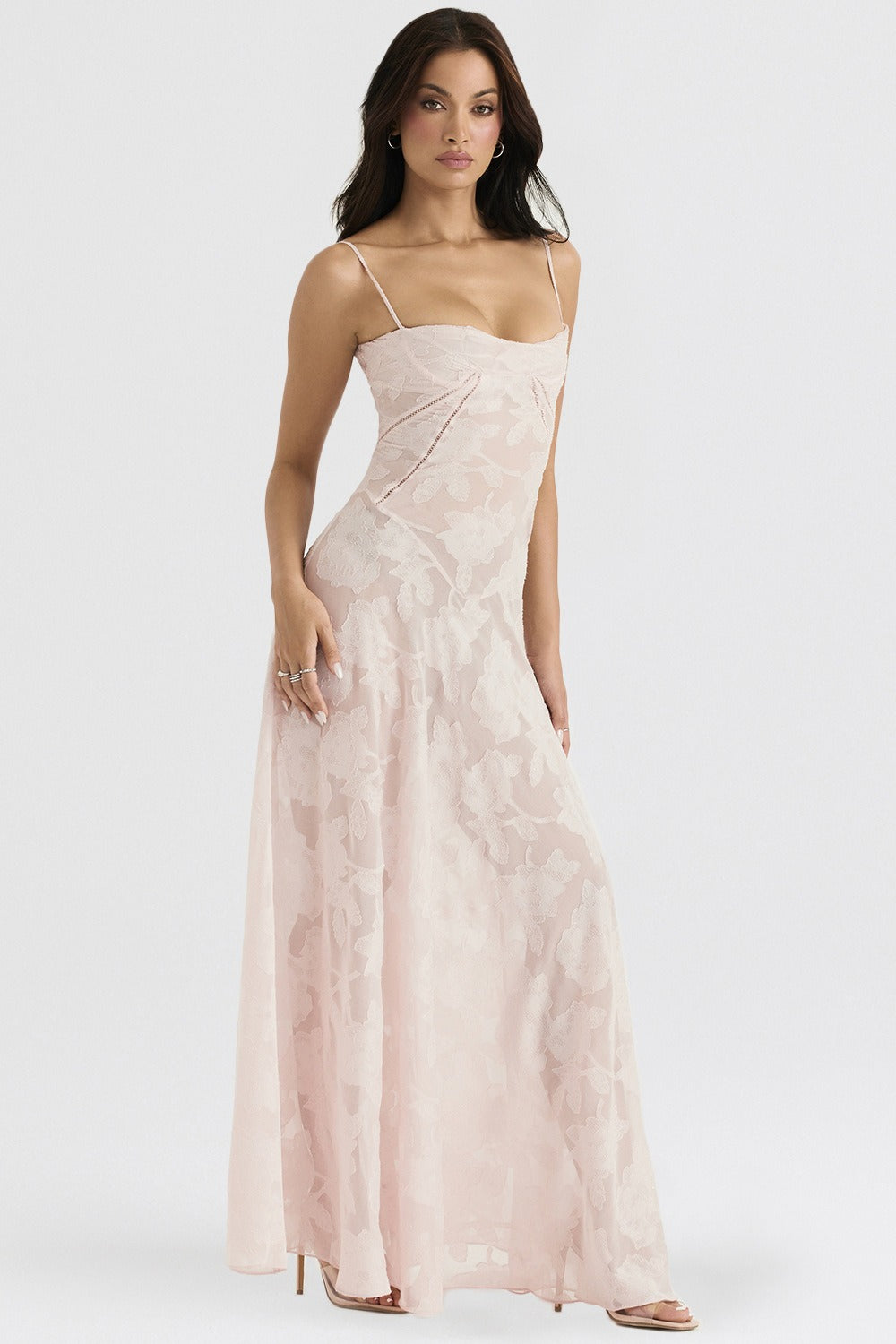 Dainty Lace Spaghetti Strap Tie Waist  Prom Dress