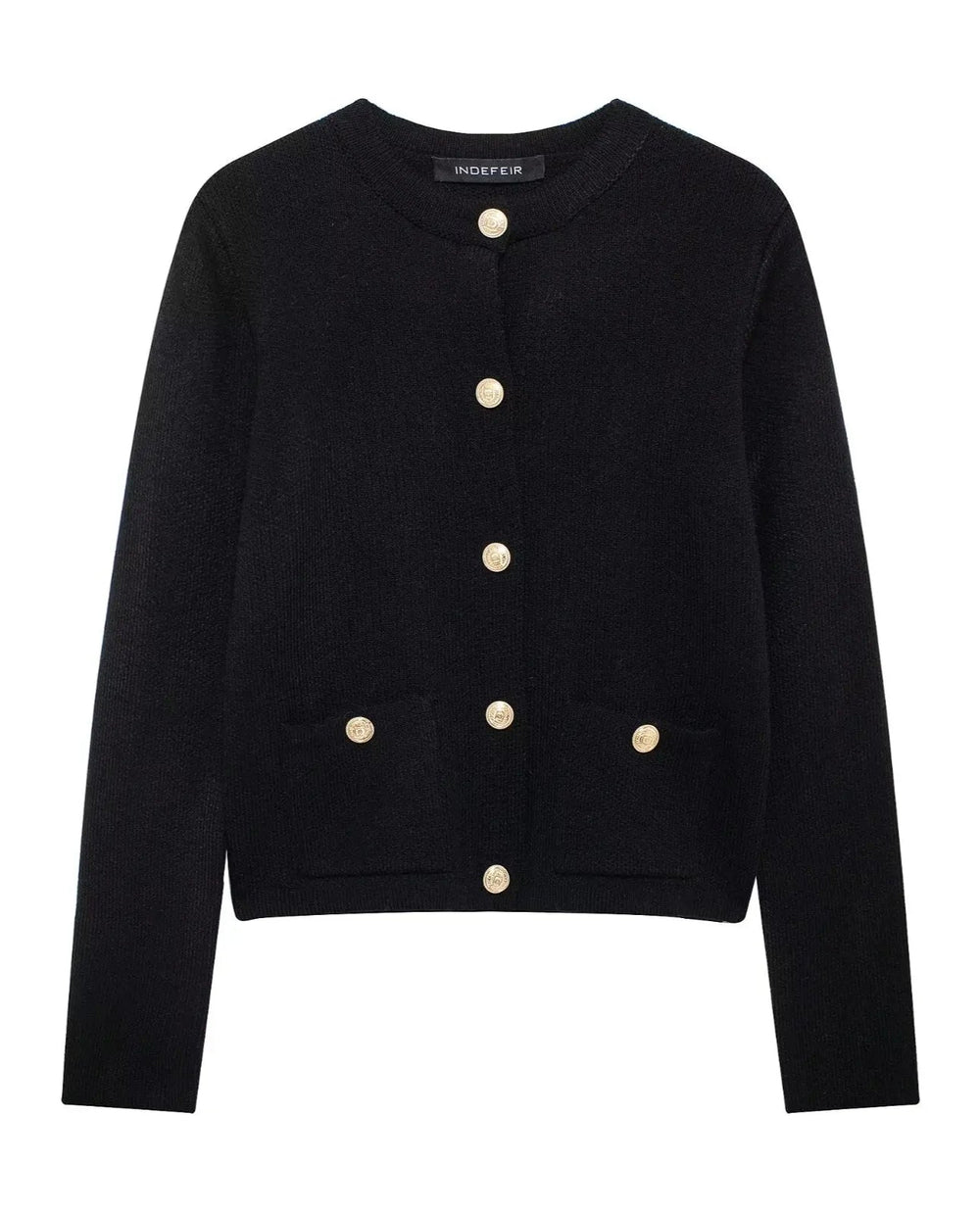 Cropped Knit Pocket Cardigan Black / S